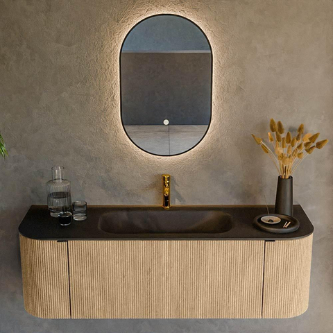 MONDIAZ KURVE Meuble de salle de bains 140 cm avec module 25 Len R couleur Chêne avec 1 tiroir et 2 portes. Lavabo BIG SMALL central 1 trou de robinet Urban. SW1138368