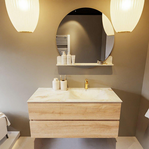 MONDIAZ VICA-DLUX Ensemble meuble de salle de bains - 110cm - meuble bas chêne blanchi - 2 tiroirs - lavabo encastré cloud à droite - 1 trou de robinet - version haute 60cm - frappe SW1088810