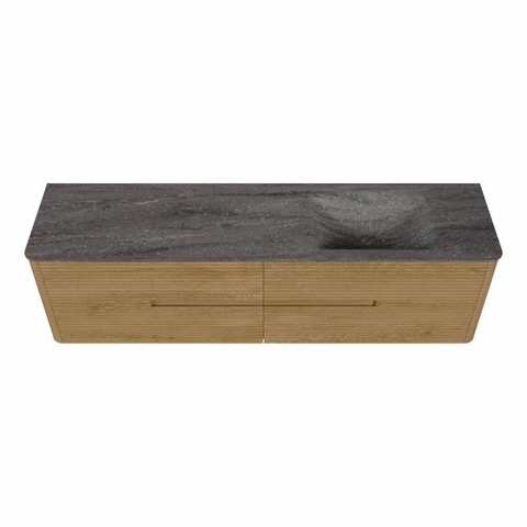 Mondiaz CIRO-DLUX Ensemble de meubles de salle de bains - 180x45x50cm - Plan vasque solid surface Oza - 1 vasque à droite - sans trous de robinet - 4 tiroirs - Chêne SW1531156