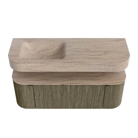 MONDIAZ THOR-DLUX 130cm meuble de salle de bains arrondi gauche + droite couleur Shadow avec 1 tiroir et 2 portes. Vasque suspendue CLOUD gauche sans trou de robinet couleur Saba. SW1464057