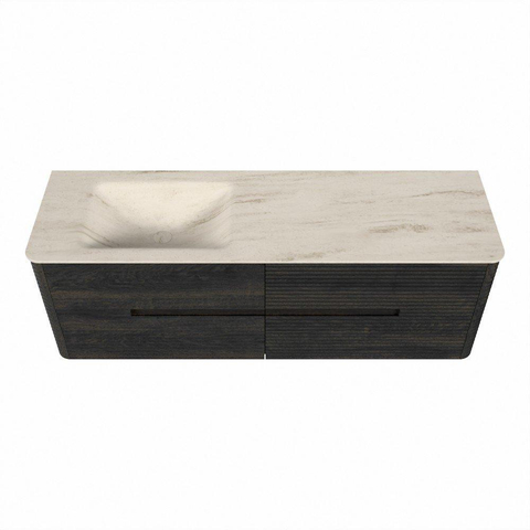 Mondiaz CIRO-DLUX Meuble de salle de bains - 150x45x50cm - Plan-vasque solid surface Meli - 1 vasque à gauche - 1 trou de robinet - 4 tiroirs - Shadow SW1532524