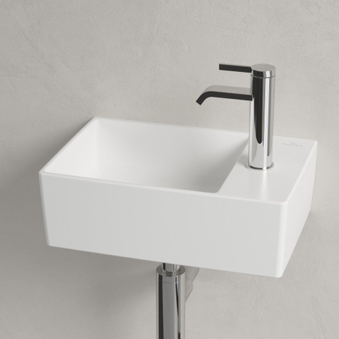 Villeroy & Boch memento 2.0 fontein onderzijde - geslepen - 40x26cm - zonder overloop - 1 kraangat CeramicPlus - Stone White (mat wit) SW358484
