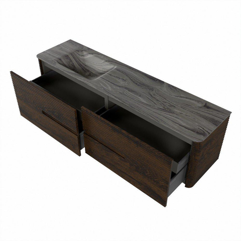Mondiaz CIRO-DLUX Ensemble de meubles de salle de bains - 180x45x50cm - vasque solid surface Sombra - 1 bassin à gauche - sans trous de robinetterie - 4 tiroirs - Noyer SW1530806