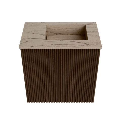 Mondiaz JOYA-DLUX 40cm toiletmeubel - kleur Walnut - Wastafel FAYE positie Rechts 1 kraangat kleur Arena. SW1424301