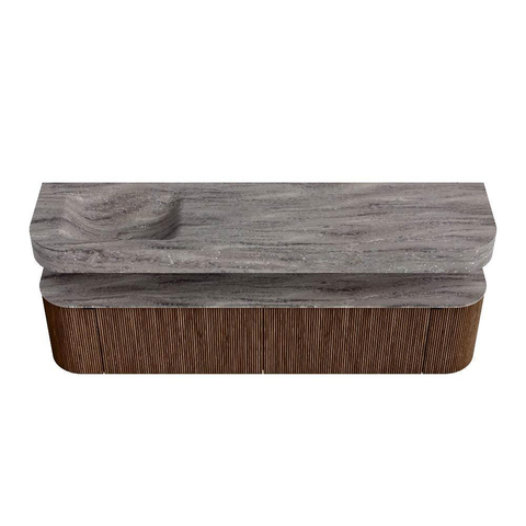MONDIAZ THOR-DLUX Meuble de salle de bains - 190cm - arrondi gauche + droite - couleur Walnut - 2 tiroirs et 2 portes - Vasque suspendue CLOUD Gauche 1 trou de robinet couleur Oza SW1466802
