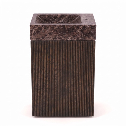 Saniclass Holz Atelier Ensemble de meuble WC - 40x60.5cm - 1 porte - fontaine dark emporador - trou de robinet à droite - chêne charcoal SW1577757