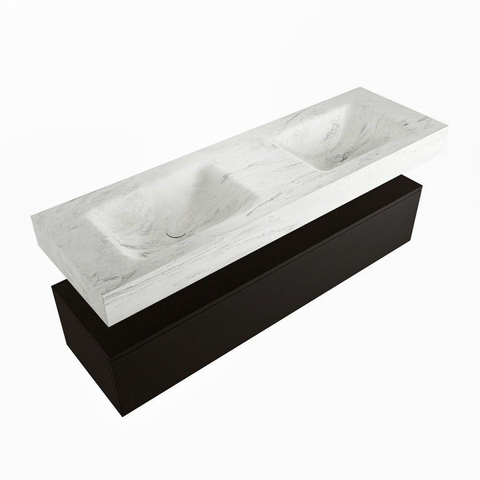 Mondiaz ALAN-DLUX Ensemble de meuble - 150cm - meuble Urban mat - 1 tiroir - Lavabo Cloud Opalo suspendu - vasque Gauche et droite - 0 trous de robinet SW806327