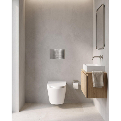 QeramiQ Dely Toiletset - 36.3x51.7cm - Geberit UP720 inbouwreservoir - rimless - diepspoel - zitting - softclose - bedieningsplaat steel - rechthoekige knoppen - mat wit SW1428758