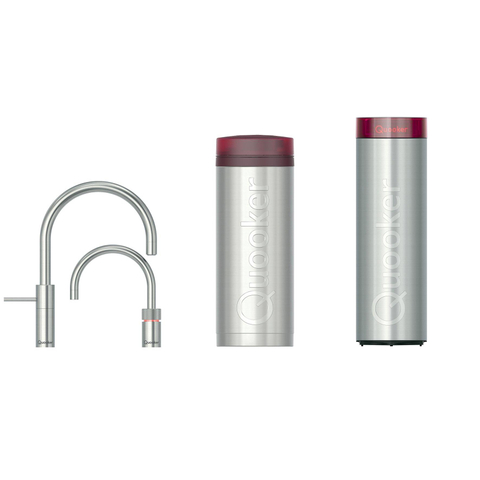 Quooker Nordic Round Twintaps kokendwaterkraan - draaibare uitloop - Combi incl. Cube reservoir - Warm / kokend water - RVS SW299698