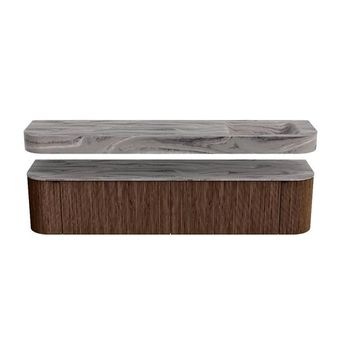 MONDIAZ THOR-DLUX Meuble de salle de bains - 200cm - arrondi gauche + droite - couleur Walnut - 2 tiroirs et 2 portes - Vasque suspendue CLOUD Droite sans trou de robinet - couleur Sombra SW1467270