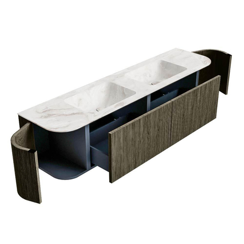 Mondiaz KURVE-DLUX Ensemble meuble de salle de bains - 180x46x40cm - 2 tiroirs - 2 portes - vasque solid surface - double - sans trou de robinet - Shadow SW1414388