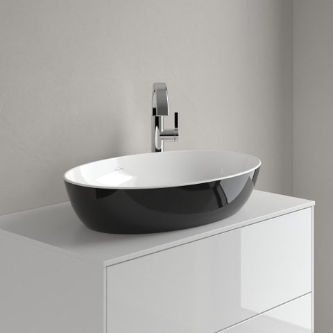 Villeroy & Boch Artis opzetwastafel ovaal - 61x41x12.5cm - zonder kraangat - zonder overloop - Coal Black (glans zwart) SW68832
