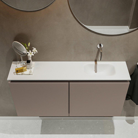 MONDIAZ TURE Toiletmeubel 100x23x50cm met 0 kraangaten 2 deuren smoke mat Wastafel Eden rechts Solid Surface Wit SW474984