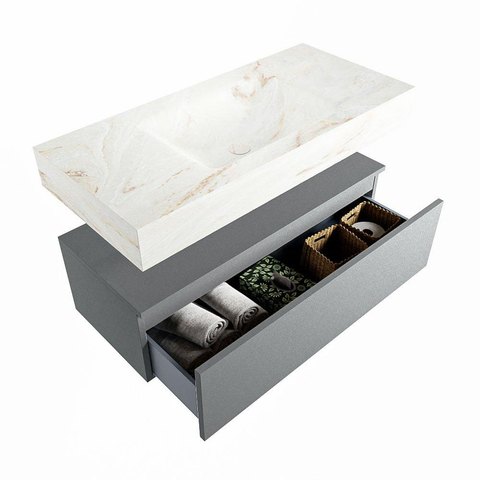 MONDIAZ ALAN - DLUX Badkamermeubelset - 100cm - onderkast - Plata - 1 lade - vrijhangende wastafel - wasbak midden - 0 kraangaten - Frappe SW805554