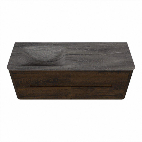Mondiaz CIRO-DLUX Badkamermeubelset - 130x45x50cm - Solid surface wastafel Oza - 1 wasbak Links - 1 kraangat - 4 lades - Walnut SW1530651