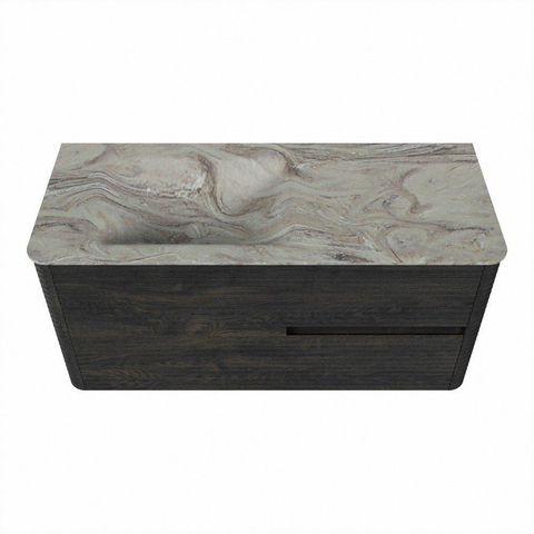 Mondiaz CIRO-DLUX Ensemble de meubles de salle de bains - 110x45x50cm - vasque solid surface Glace - 1 lavabo à gauche - sans trous de robinet - 2 tiroirs - Shadow SW1532200