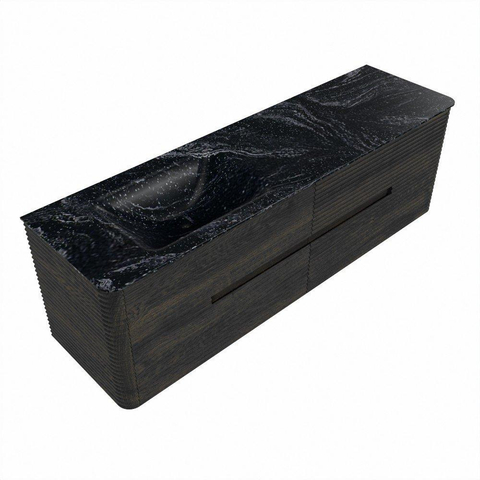 Mondiaz CIRO-DLUX Meuble de salle de bains - 160x45x50cm - Vasque solid surface Lava - 1 lavabo à gauche - 1 trou de robinet - 4 tiroirs - Shadow SW1532512