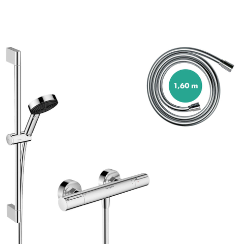 Hansgrohe Pulsify select s Glijstangset - handdouche - douche - thermostaat - glijstang - schuifstuk - doucheslang - chroomstang - 65 cm - chroom SW1186274