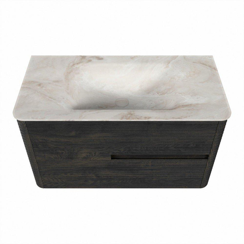 Mondiaz CIRO-DLUX Meuble de salle de bains - 90x45x50cm - Plan-vasque solid surface Frappe - 1 lavabo central - 1 trou de robinetterie - 2 tiroirs - Shadow SW1532176