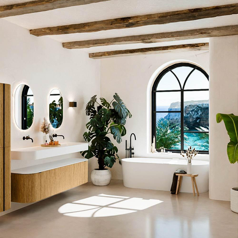 MONDIAZ THOR 180cm meuble de salle de bains arrondi gauche + droite couleur Oak avec 2 tiroirs et 2 portes. Vasque suspendue CLOUD Double sans trou de robinet couleur Talc. SW1465890