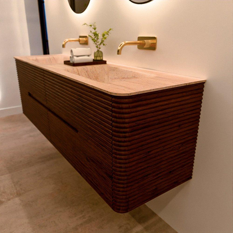 Mondiaz CIRO-DLUX Badkamermeubelset - 160x45x50cm - Solid surface wastafel Saba - 2 wasbak Dubbel - zonder kraangaten - 4 lades - Ruby SW1531937