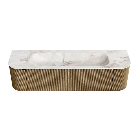 Mondiaz KURVE-DLUX Badkamermeubelset - 170x46x40cm - 1 lade - 2 deuren - wastafel solid surface - midden - 2 kraangaten - Dusk SW1415001