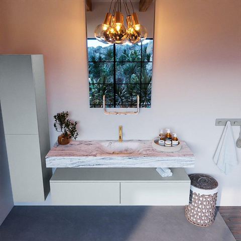 Mondiaz ALAN-DLUX Ensemble de meuble - 150cm - meuble Clay mat - 2 tiroirs - Lavabo Cloud Glace suspendu - vasque Centre - 1 trou de robinet SW806388