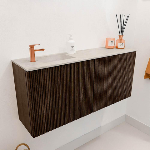 Mondiaz JOYA-DLUX 90cm toiletmeubel - kleur Walnut - Wastafel FAYE positie Links 1 kraangat kleur Ostra. SW1422635