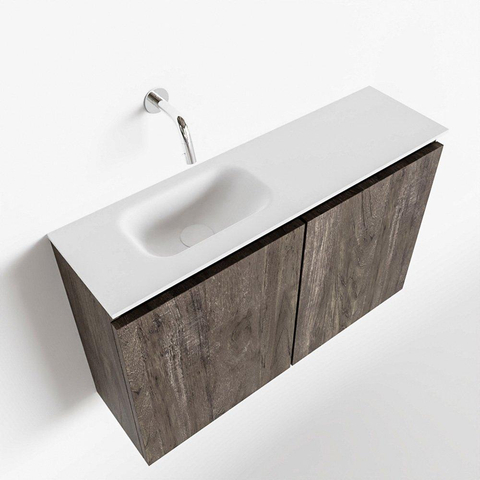 MONDIAZ TURE Toiletmeubel 80x23x50cm met 0 kraangaten 2 deuren dark brown mat Wastafel Eden links Solid Surface Wit SW475162