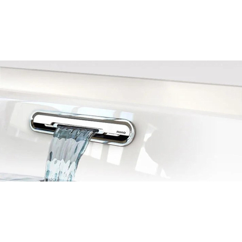 Riho Desire baignoire d'angle - 184x84cm - Installation d'angle gauche - avec plinthe LED - avec remplisseur de baignoire chromé - Acrylique blanc brillant SW412204