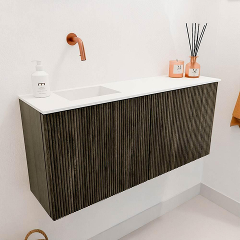Mondiaz JOYA 90cm meuble de salle de bains - couleur Shadow - Vasque FAYE position Gauche Sans trou de robinet couleur Talc. SW1421418