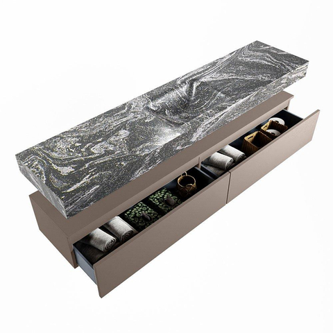 Mondiaz ALAN-DLUX Ensemble de meuble - 200cm - meuble Smoke mat - 2 tiroirs - Lavabo Cloud Lava suspendu - vasque Centre - 0 trous de robinet SW808155