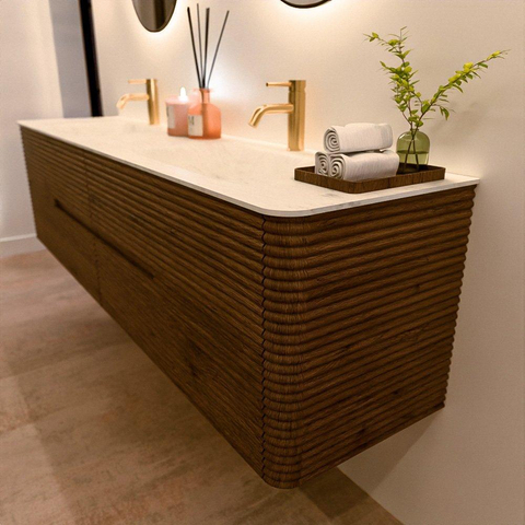 Mondiaz CIRO-DLUX Badkamermeubelset - 190x45x50cm - Solid surface wastafel Opalo - 2 wasbak Dubbel - 2 kraangaten - 4 lades - Dusk SW1533813