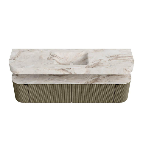 MONDIAZ THOR-DLUX 180cm meuble de salle de bains arrondi gauche + droite couleur Shadow avec 2 tiroirs et 2 portes. Vasque suspendue CLOUD Milieu 1 trou de robinet couleur Frappe. SW1466070