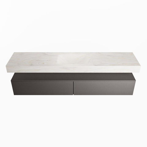 Mondiaz ALAN-DLUX Ensemble de meuble - 200cm - meuble Dark grey mat - 2 tiroirs - Lavabo Cloud Ostra suspendu - vasque Centre - 1 trou de robinet SW807346