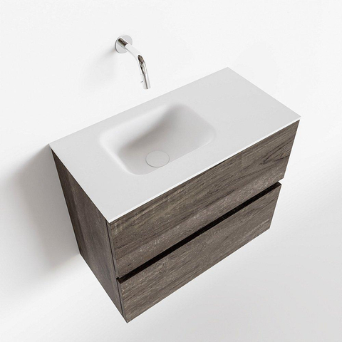 MONDIAZ ADA Toiletmeubel 60x30x50cm met 0 kraangaten 2 lades dark brown mat Wastafel Lex links Solid Surface Wit SW472801