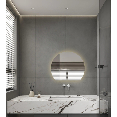 Saniclass Aura miroir – demi-rond – 60 x 51,2 cm – LED indirecte tout autour – chauffage de miroir, à intensité variable SW1152325