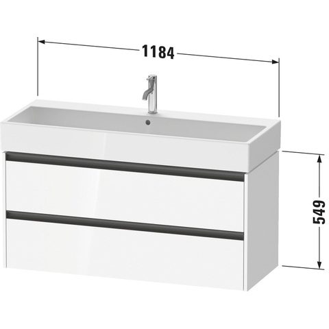 Duravit Ketho.2 Wastafelonderbouwkast - met 2 laden - voor enkele wastafel - 118.4x46x54.9cm - met grepen antraciet - basalt mat SW772712