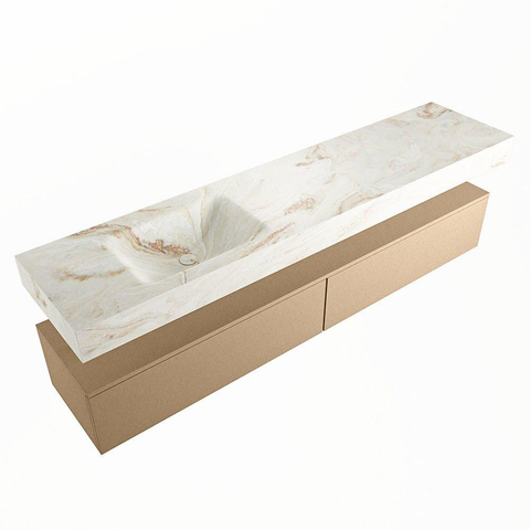 Mondiaz ALAN-DLUX Ensemble de meuble - 200cm - meuble Oro mat - 2 tiroirs - Lavabo Cloud Frappe suspendu - vasque Gauche - 1 trou de robinet SW805250