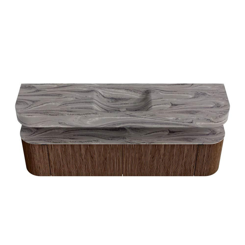 MONDIAZ THOR-DLUX 180cm badmeubel ronding links + rechts kleur Walnut met 2 lades en 2 deuren. Vrijhangende wastafel CLOUD Midden 1 kraangat kleur Sombra. SW1466274