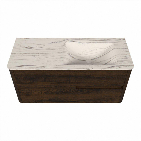 Mondiaz CIRO-DLUX Badkamermeubelset - 110x45x50cm - Solid surface wastafel Nata - 1 wasbak Rechts - 1 kraangat - 2 lades - Walnut SW1530568