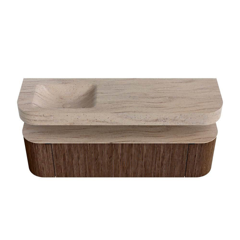 MONDIAZ THOR-DLUX 160cm meuble de salle de bains arrondi gauche + droite couleur Walnut avec 1 tiroir et 2 portes. Vasque suspendue CLOUD Gauche 1 trou de robinet couleur Saba. SW1465355