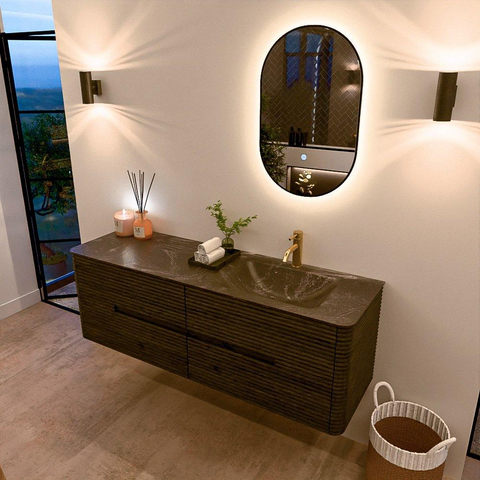 Mondiaz CIRO-DLUX Badkamermeubelset - 150x45x50cm - Solid surface wastafel Lava - 1 wasbak Rechts - 1 kraangat - 4 lades - Shadow SW1532484