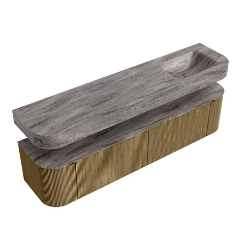 MONDIAZ THOR-DLUX 190cm meuble de salle de bains arrondi gauche + droite couleur Dusk avec 2 tiroirs et 2 portes. Vasque suspendue CLOUD Droite 1 trou de robinet couleur Oza. SW1466803