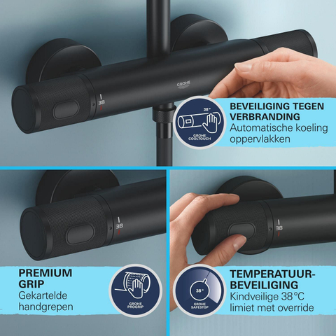 Grohe Vitalio Joy Douchesysteem - thermostatisch - cooltouch - hoofddouche diameter 26cm - handdouche diameter 11cm - matte black (mat zwart) SW1126862