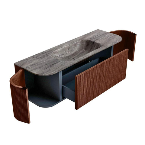 MONDIAZ KURVE-DLUX Meuble de salle de bains 140cm arrondi Gauche + Droite couleur Ruby avec 1 tiroir et 2 portes. Lavabo BIG SMALL Central 1 trou de robinet Oza. SW1432789