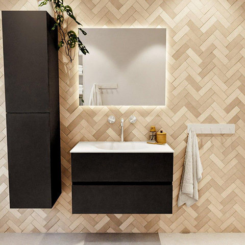 MONDIAZ VICA meuble sous lavabo 80cm Urban 2 tiroirs. Lavabo MOON centre 1 trou de robinet, couleur Talc. SW1381804