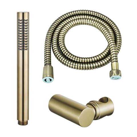 Fortifura Calvi Handdoucheset - 22.5cm - staaf - met houder - anti-twist - slang - 150cm - PVD - geborsteld messing (goud) SW809507