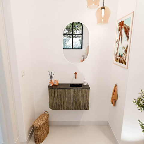Mondiaz JOYA-DLUX 71.6cm toiletmeubel - ronding links kleur Dusk - Wastafel FAYE positie Rechts Zonder kraangat kleur Lava. SW1423235