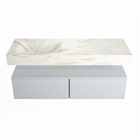 Mondiaz ALAN-DLUX Ensemble de meuble - 130cm - meuble Clay mat - 2 tiroirs - Lavabo Cloud Frappe suspendu - vasque Gauche - 0 trous de robinet SW805677